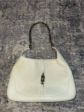 Gucci Jackie White Leather Shoulder Bag with Chain Handle